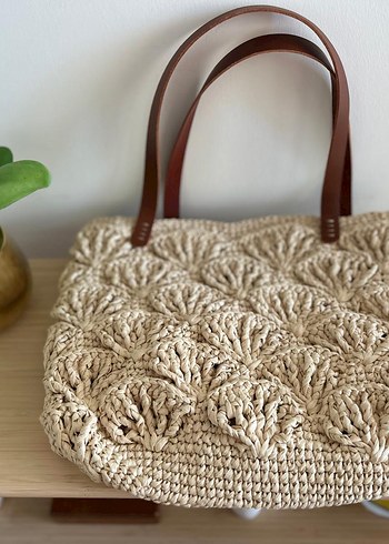 Yelpaze Rafya Çanta | Hakiki Deri Sap - Görsel 2