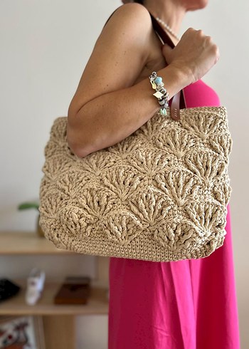 Yelpaze Rafya Çanta | Hakiki Deri Sap - Görsel 3