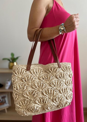 Yelpaze Rafya Çanta | Hakiki Deri Sap - Görsel 4