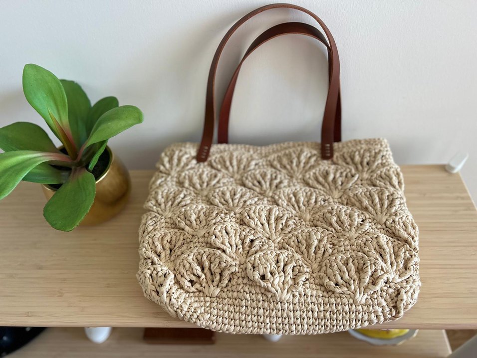 Yelpaze Rafya Çanta | Hakiki Deri Sap - Görsel 2