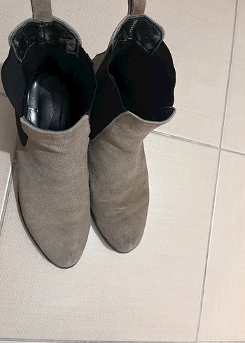 Bej Süet Kadın Bot, Kalın Topuklu - Görsel 4