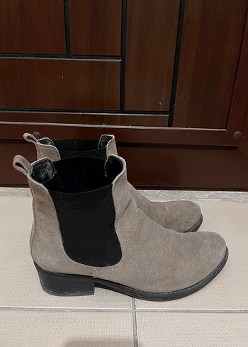 Bej Süet Kadın Bot, Kalın Topuklu - Görsel 2