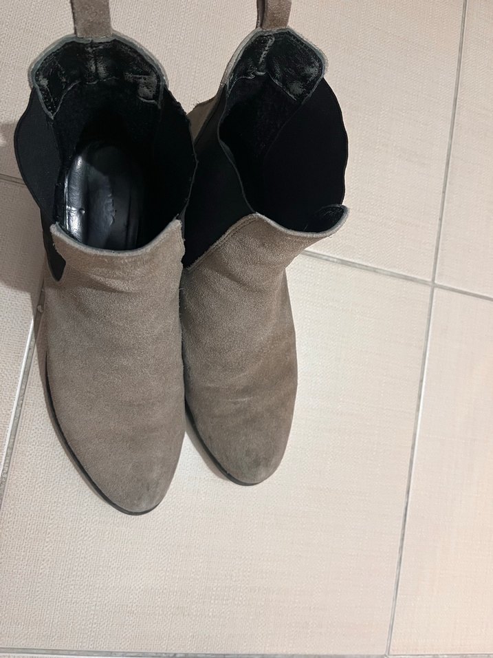 Bej Süet Kadın Bot, Kalın Topuklu - Görsel 4