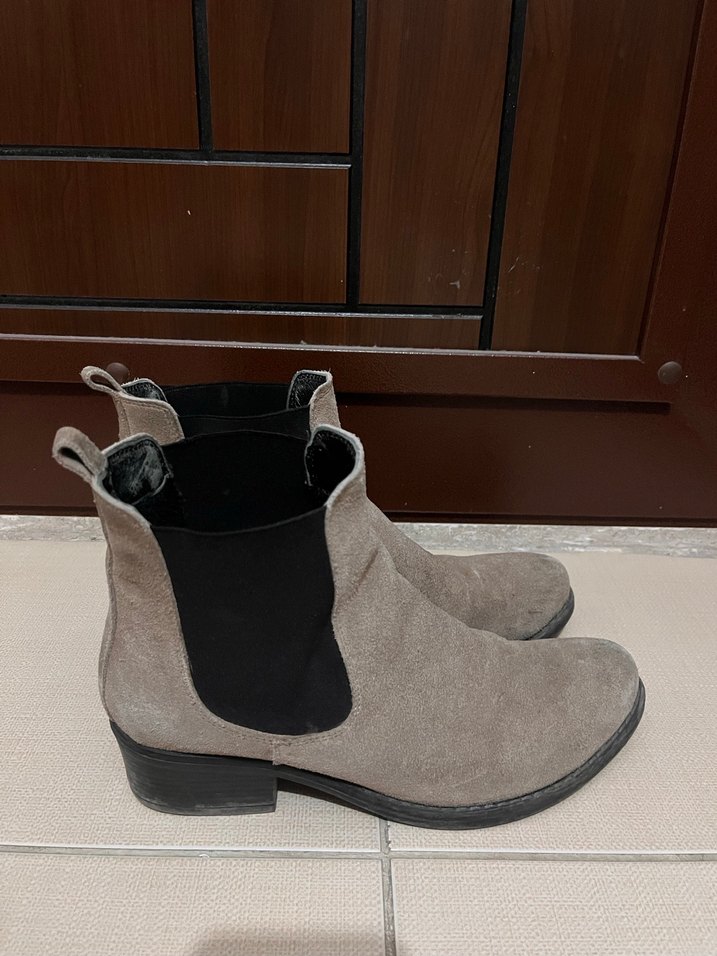 Bej Süet Kadın Bot, Kalın Topuklu - Görsel 2