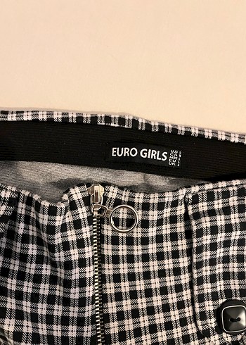 Düğmeli Beyaz Kareli Mini Etek - Görsel 2