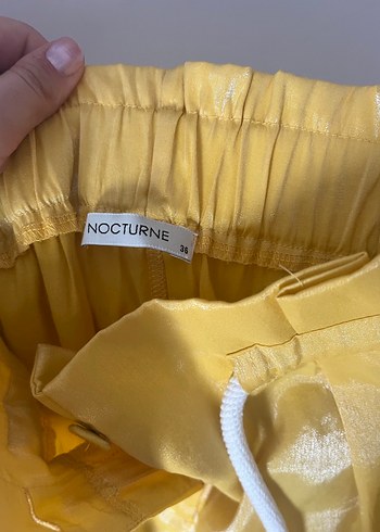 Sarı Pilili Midi Kadın Pantolon - Görsel 2