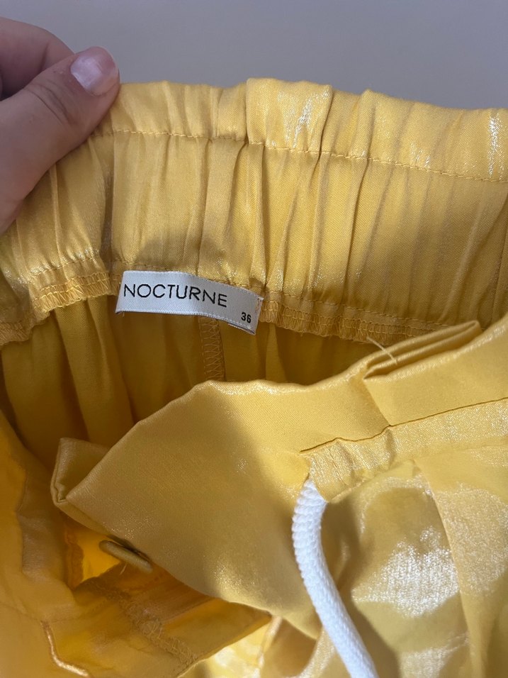 Sarı Pilili Midi Kadın Pantolon - Görsel 2