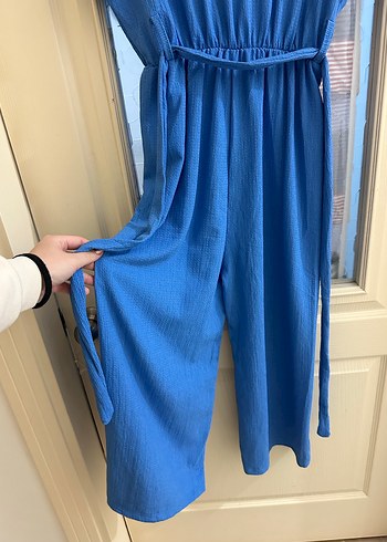 Mavi Keten V Yaka Midi Tulum - Görsel 5