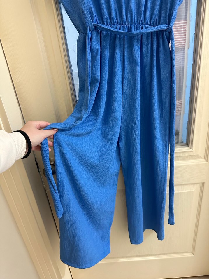 Mavi Keten V Yaka Midi Tulum - Görsel 5