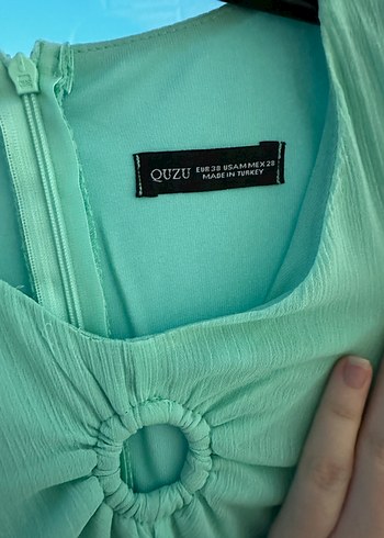 Turkuaz Drapeli Uzun Kollu Kadın Abiye Elbise - Görsel 4