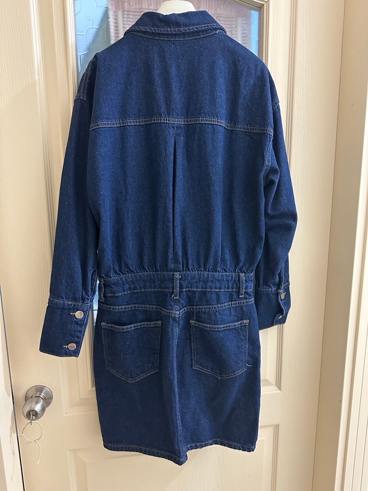 Çiçek Detaylı Lacivert Denim Midi Elbise - Görsel 4