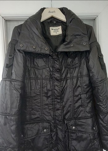 Kemerli Siyah Uzun Kadın Kışlık Mont - Görsel 2