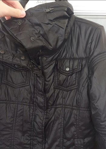 Kemerli Siyah Uzun Kadın Kışlık Mont - Görsel 3