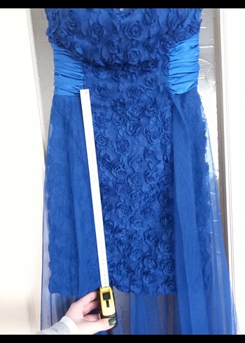 Kadın Mavi Drapeli Uzun Abiye Elbise - Görsel 2