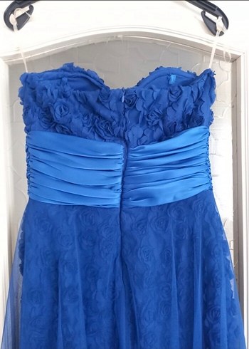 Kadın Mavi Drapeli Uzun Abiye Elbise - Görsel 5