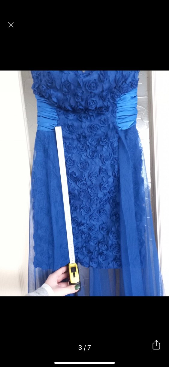 Kadın Mavi Drapeli Uzun Abiye Elbise - Görsel 2