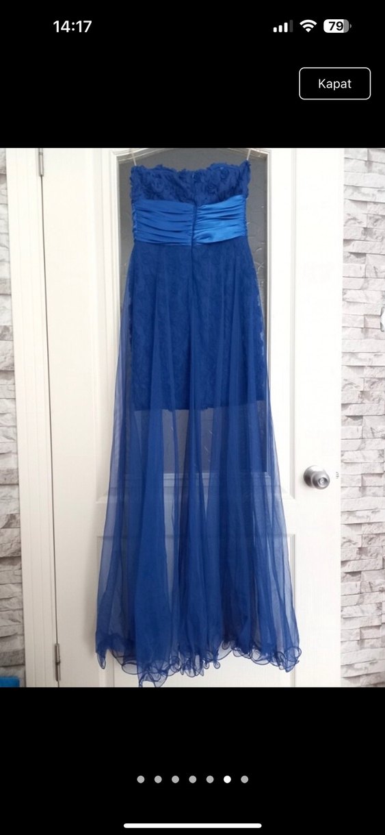 Kadın Mavi Drapeli Uzun Abiye Elbise - Görsel 4