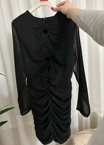 Düğmeli Siyah Gotik Midi Elbise - Görsel 7