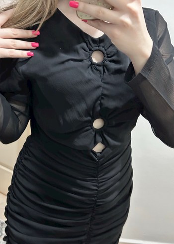 Düğmeli Siyah Gotik Midi Elbise - Görsel 5