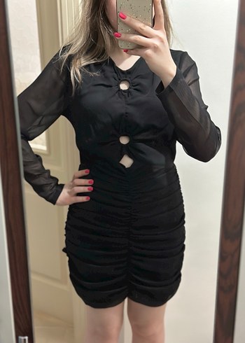 Düğmeli Siyah Gotik Midi Elbise - Görsel 4