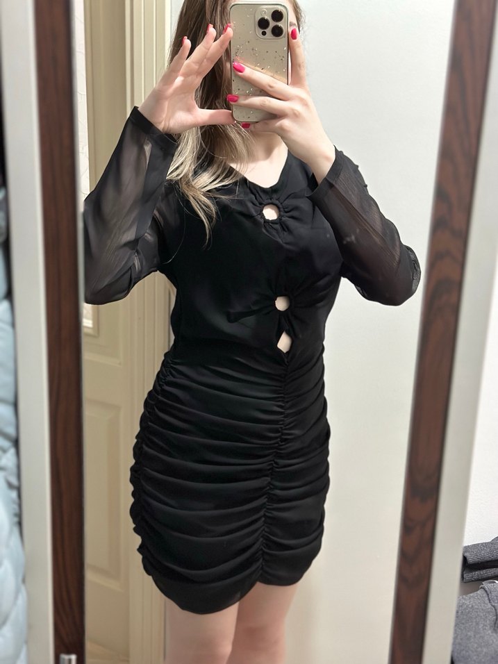 Düğmeli Siyah Gotik Midi Elbise - Görsel 3