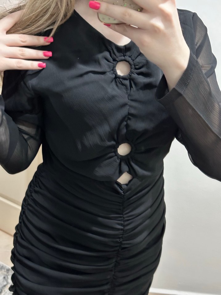 Düğmeli Siyah Gotik Midi Elbise - Görsel 5