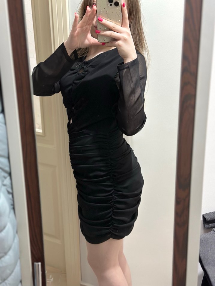 Düğmeli Siyah Gotik Midi Elbise - Görsel 2