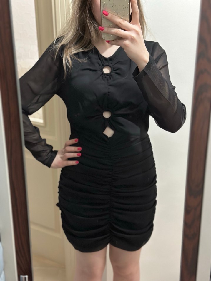 Düğmeli Siyah Gotik Midi Elbise - Görsel 4