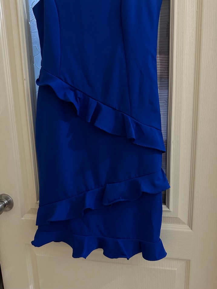 Mavi Midi Fırfırlı Askılı Elbise - Görsel 2