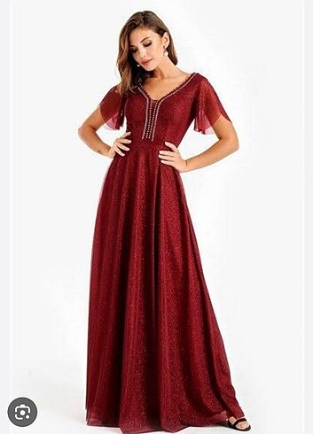 Bordo abiye simli tül