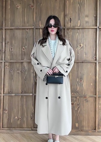 Bej Uzun Kesim Kadın Trençkot - Görsel 3