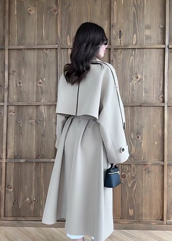 Bej Uzun Kesim Kadın Trençkot - Görsel 4