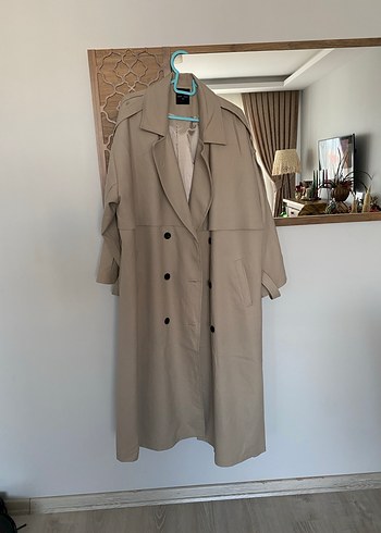 Bej Uzun Kesim Kadın Trençkot - Görsel 10
