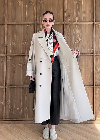 Bej Uzun Kesim Kadın Trençkot - Görsel 5