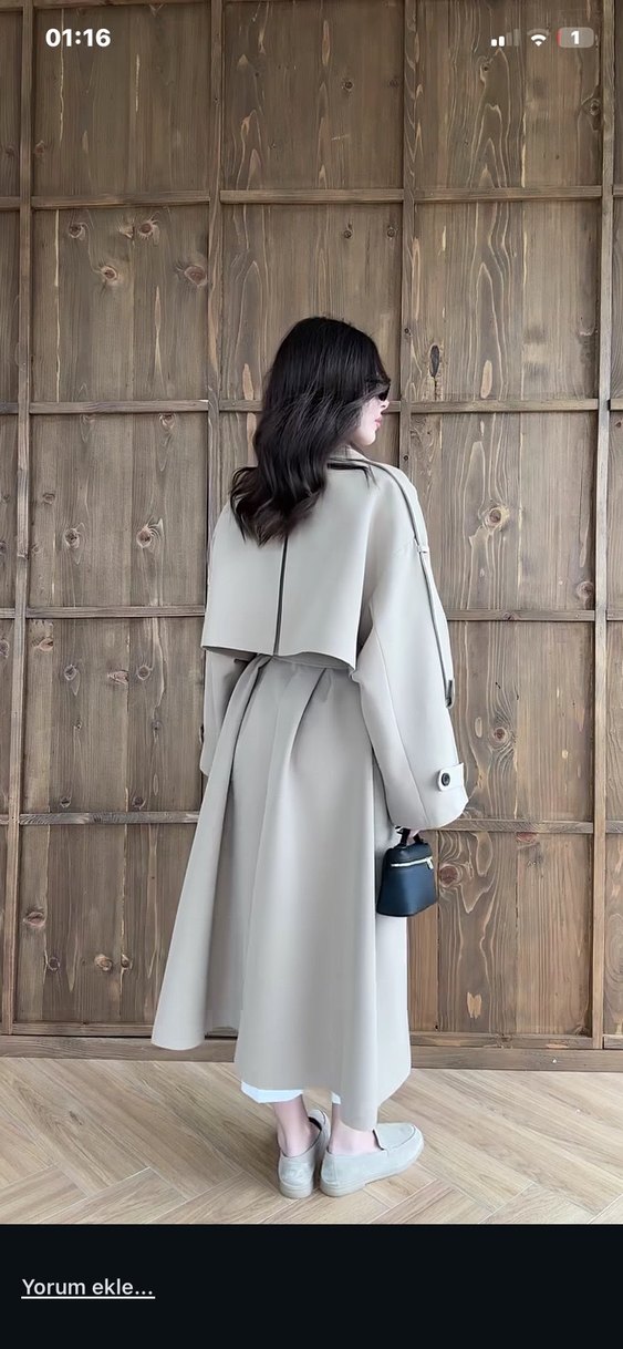 Bej Uzun Kesim Kadın Trençkot - Görsel 4