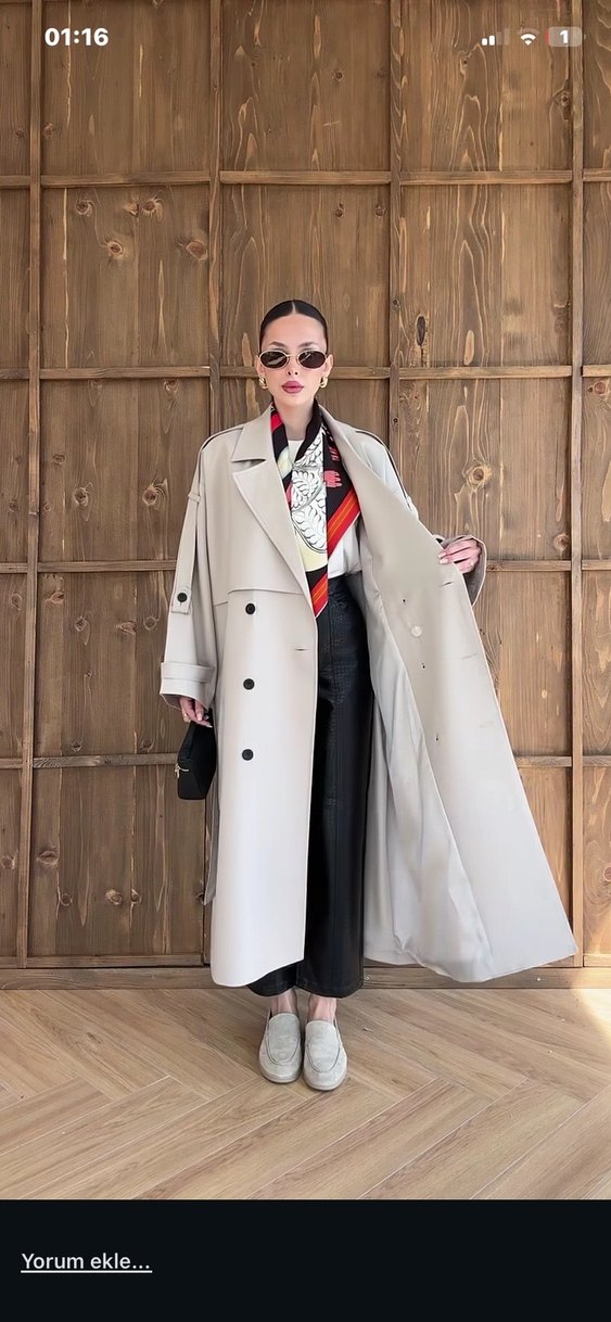 Bej Uzun Kesim Kadın Trençkot - Görsel 5