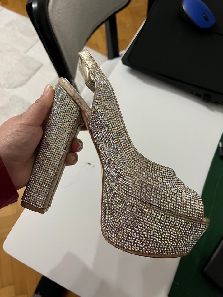 Kadın Altın Renk Parlak Platform Topuklu Abiye Ayakkabı - Görsel 2