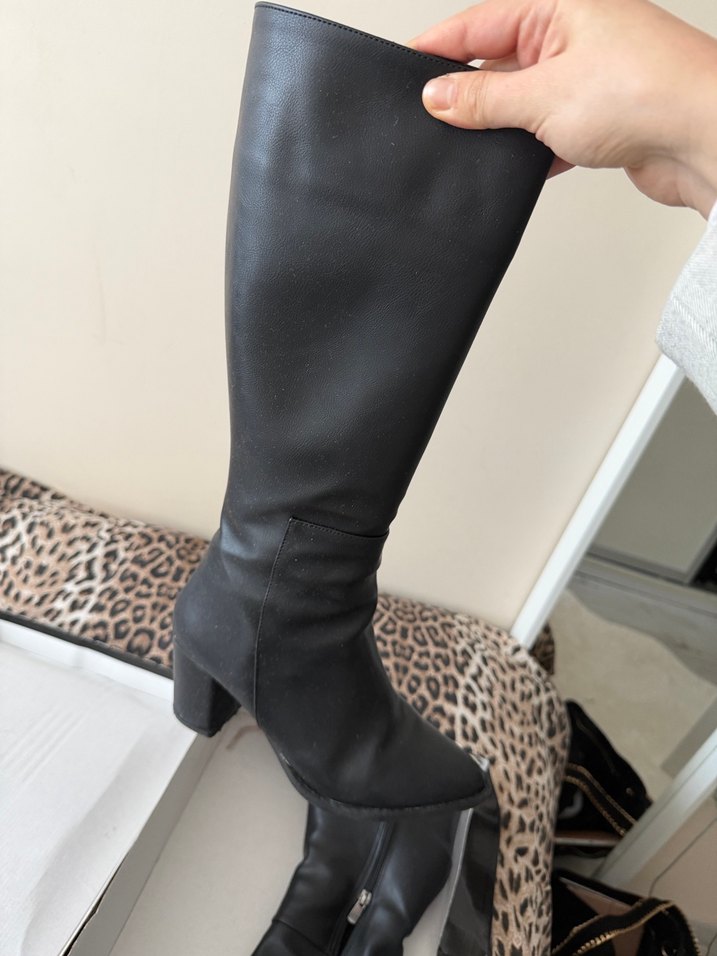 Siyah Deri Kadın Dizüstü Topuklu Çizme - Görsel 2