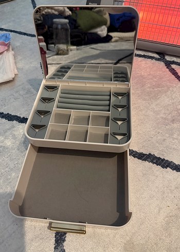 Gri Makyaj Organizeri Aynalı Çekmeceli - Görsel 2