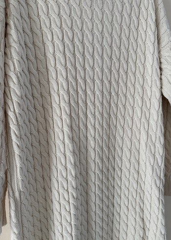 Uzun Kollu Beyaz Örgü Kadın Kazak - Görsel 2