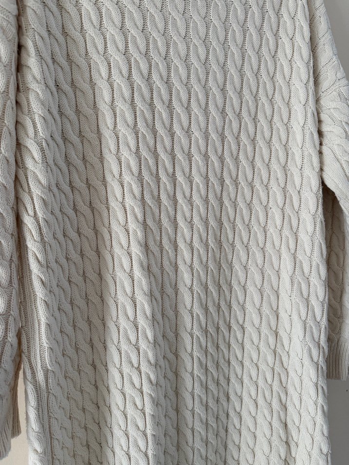 Uzun Kollu Beyaz Örgü Kadın Kazak - Görsel 2