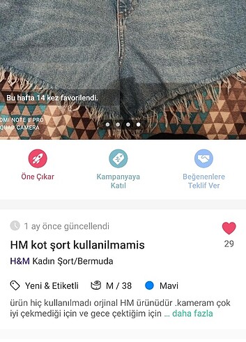 m Beden HM şort 