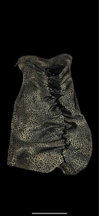 Leopar straplez elbise