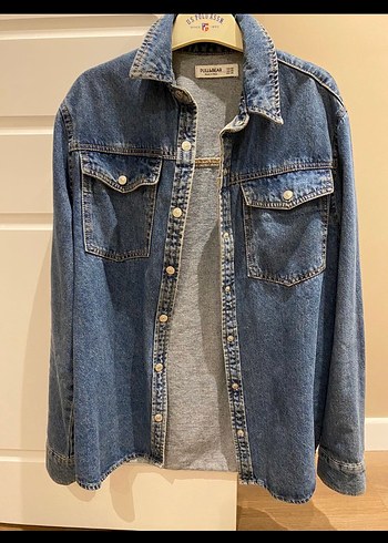 Düğmeli Gri Mavi Kadın Denim Ceket