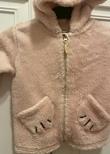 H&M Kapüşonlu Pembe Leopar Desenli Kız peluş hırka