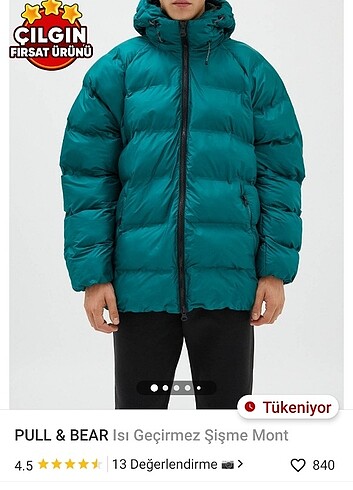Beden yeşil Renk Pullbear ısı geçirmez mont