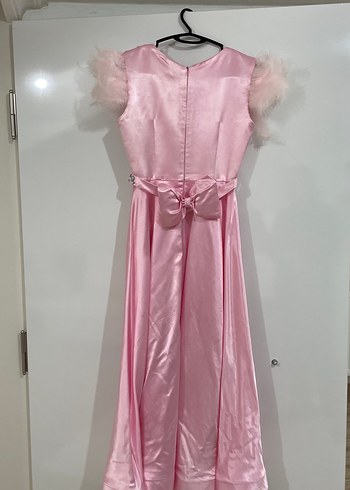 Kızlar için Pembe Saten Fırfırlı Elbise - Görsel 2