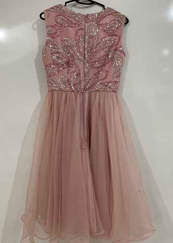 Boncuk İşlemeli Pembe Uzun Abiye Elbise - Görsel 2