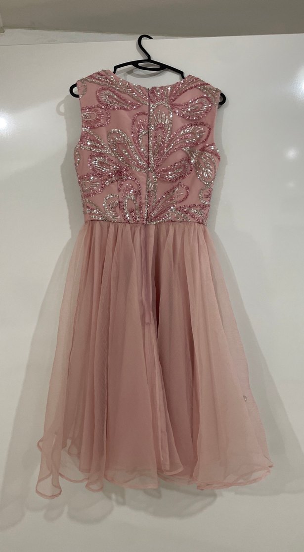 Boncuk İşlemeli Pembe Uzun Abiye Elbise - Görsel 2