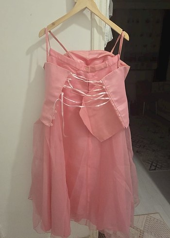 Pembe Straplez Fırfırlı Kız Elbisesi - Görsel 3